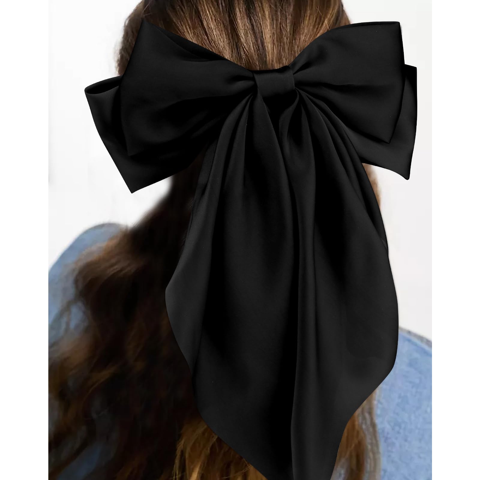 Elegant white statement hair bow displaying the detailed eight by thirteen point five inch dimensions