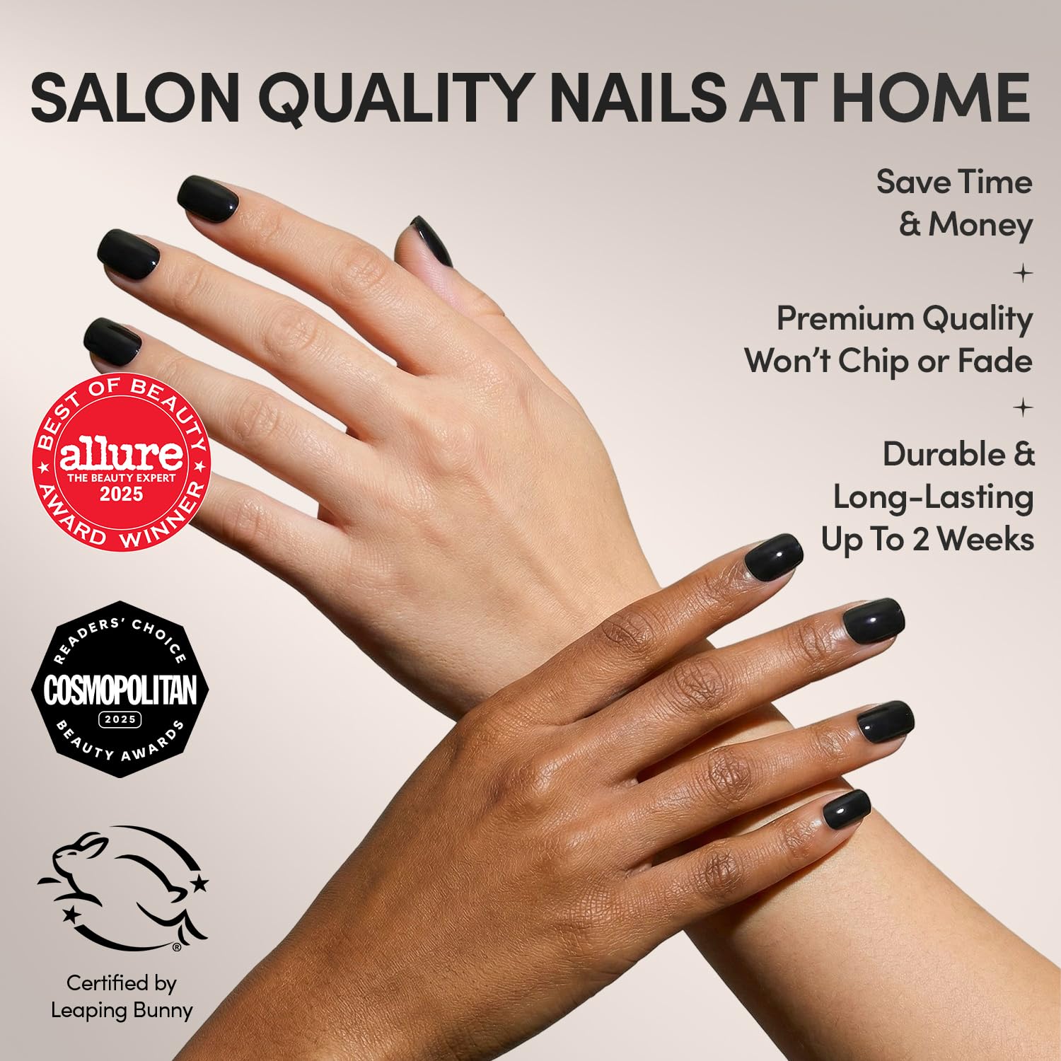 Glamnetic artificial nails glossy black finish kit contents