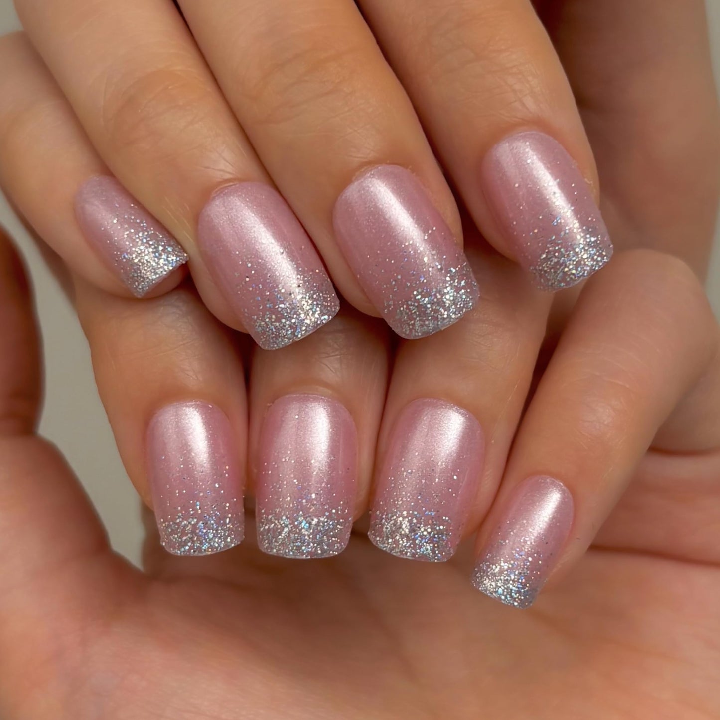 CurvLife glossy acrylic fake nails in pink and silver glitter
