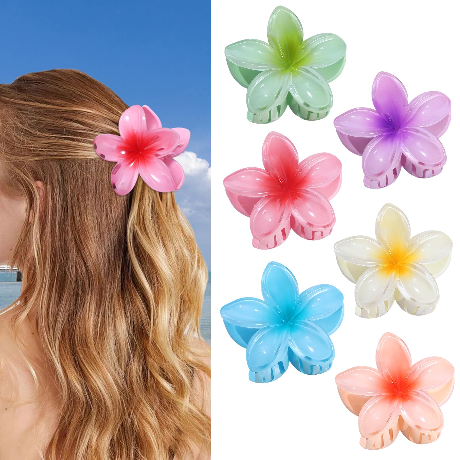 Three point three inch pastel pink and yellow floral claw clip for thick hair