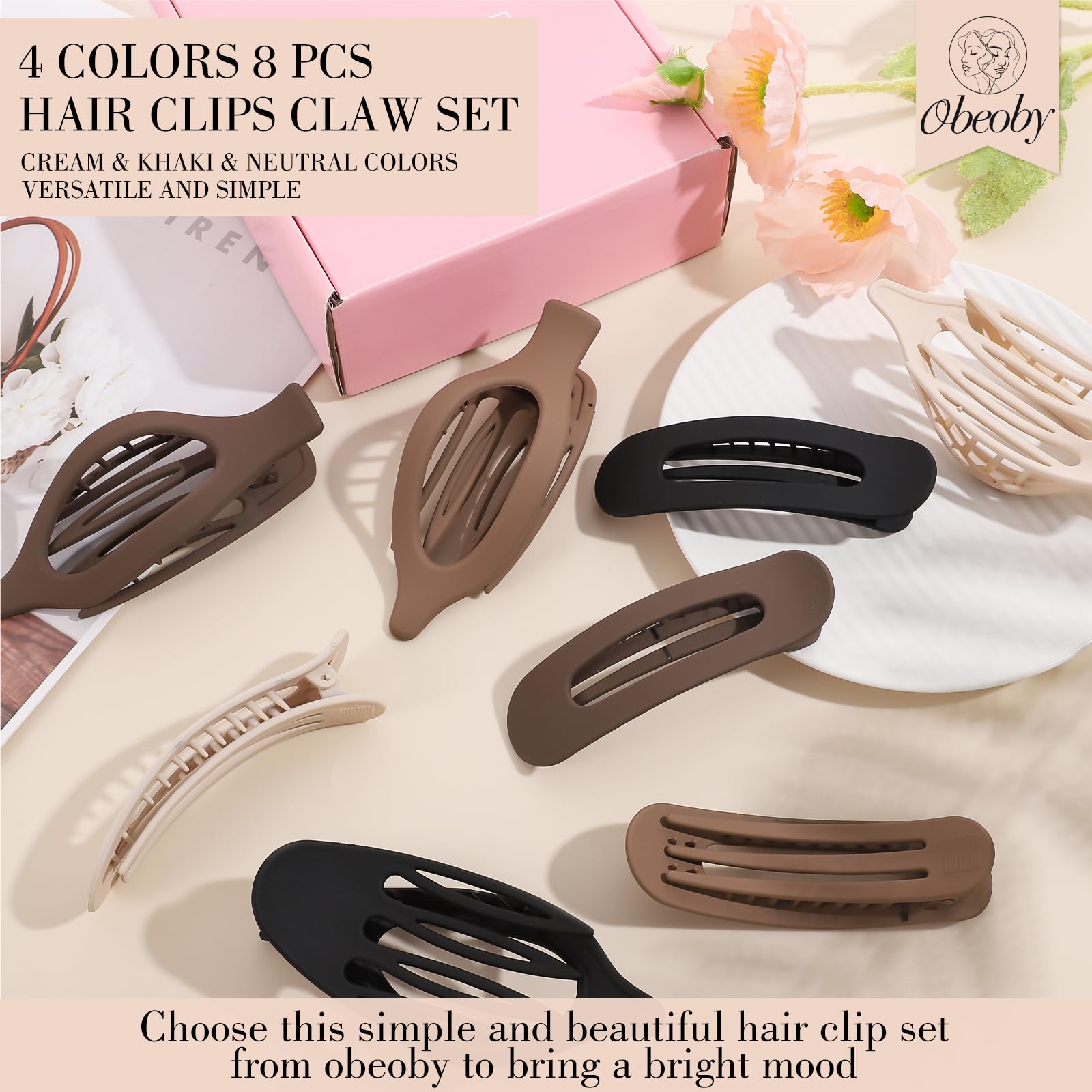 Obeoby alligator style hair clamps in black and deep coffee tones.