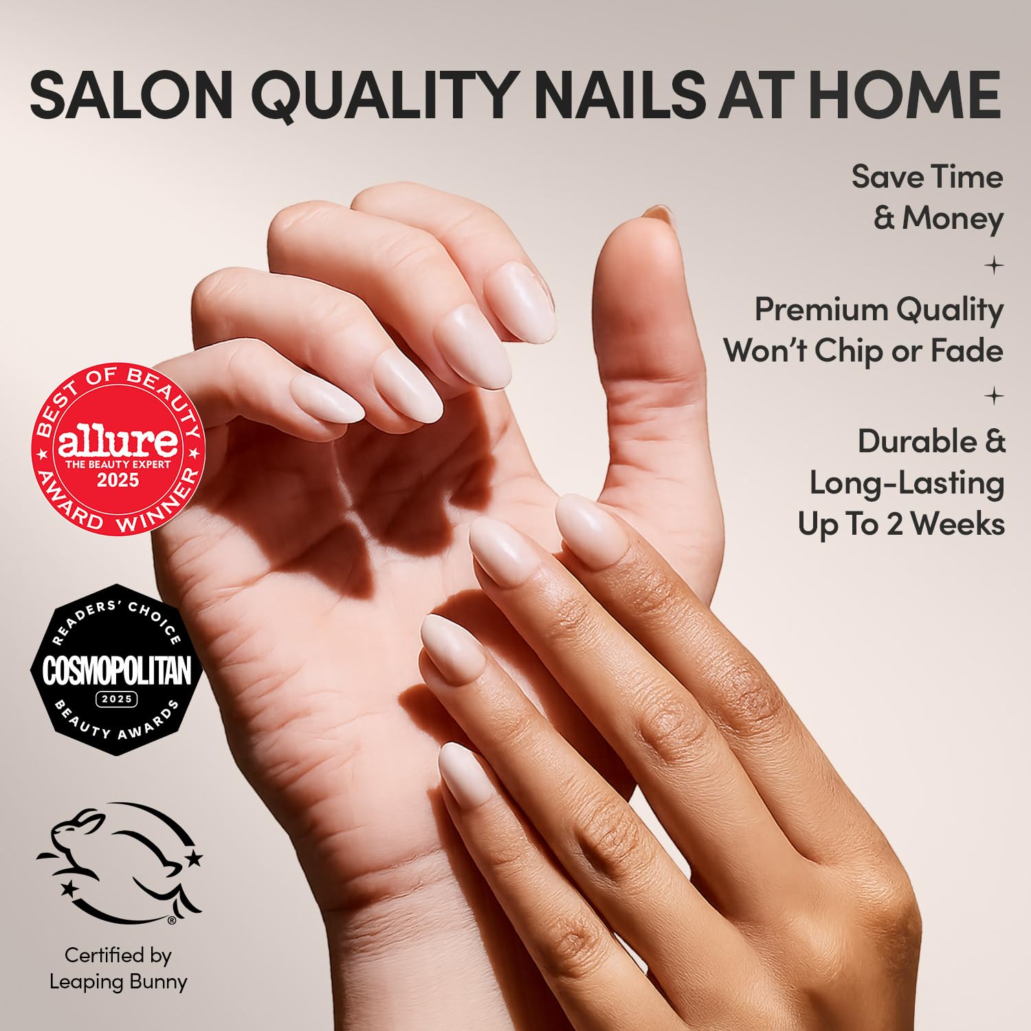 Glamnetic Crystal Glaze short oval nails in packaging
