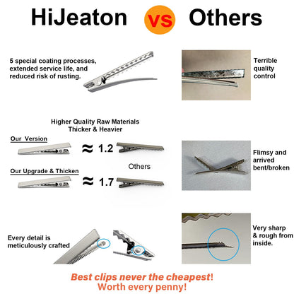 Silver tone single prong crocodile hair pins close up showing serrated teeth