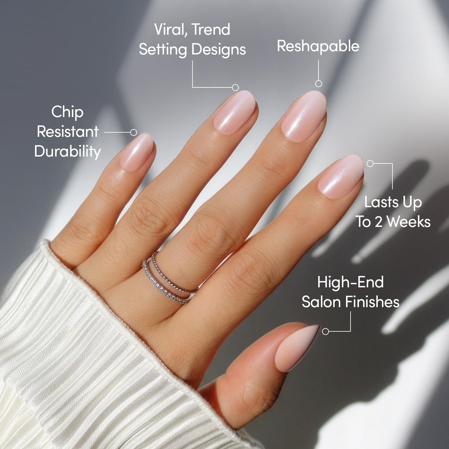 Side profile of Glamnetic glossy nude press on nails