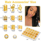 Close up of gold crown and cross hair charms for braids