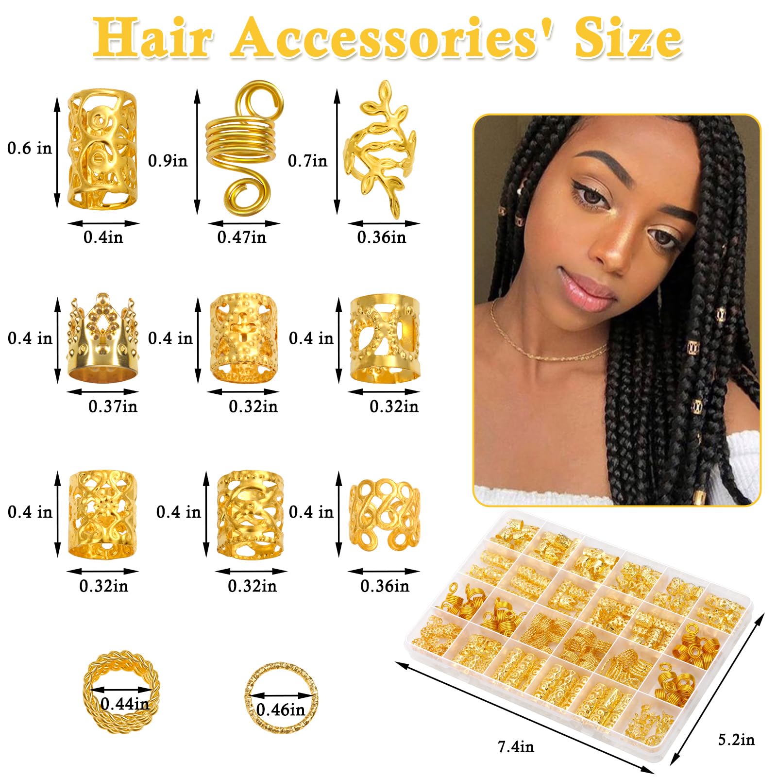 Lucomb loc charms and adjustable gold metal cuffs for dreadlocks