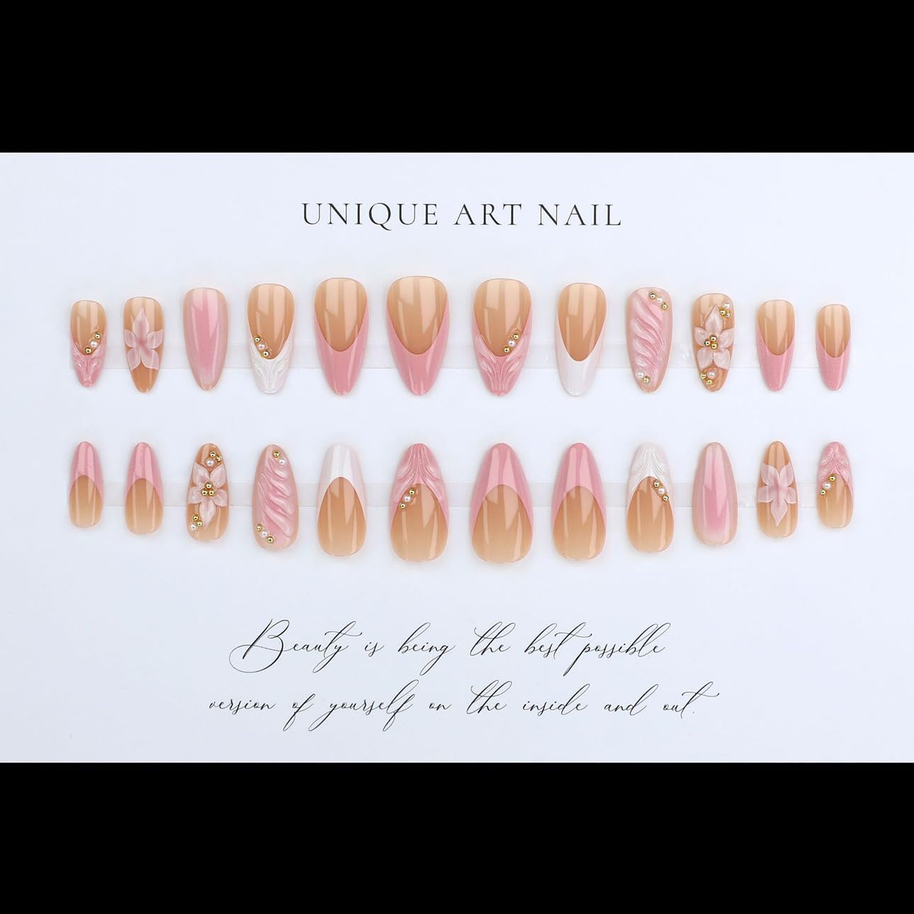 Lpooddnu glossy pink press on nails with embossed floral design