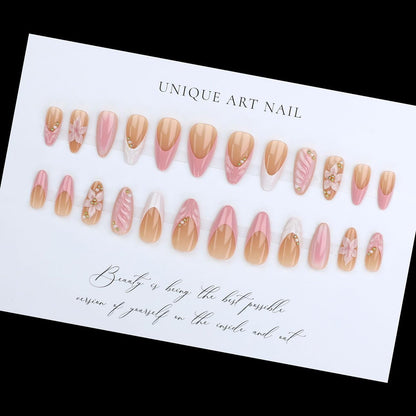 Almond shaped press on nails with gold bead accents