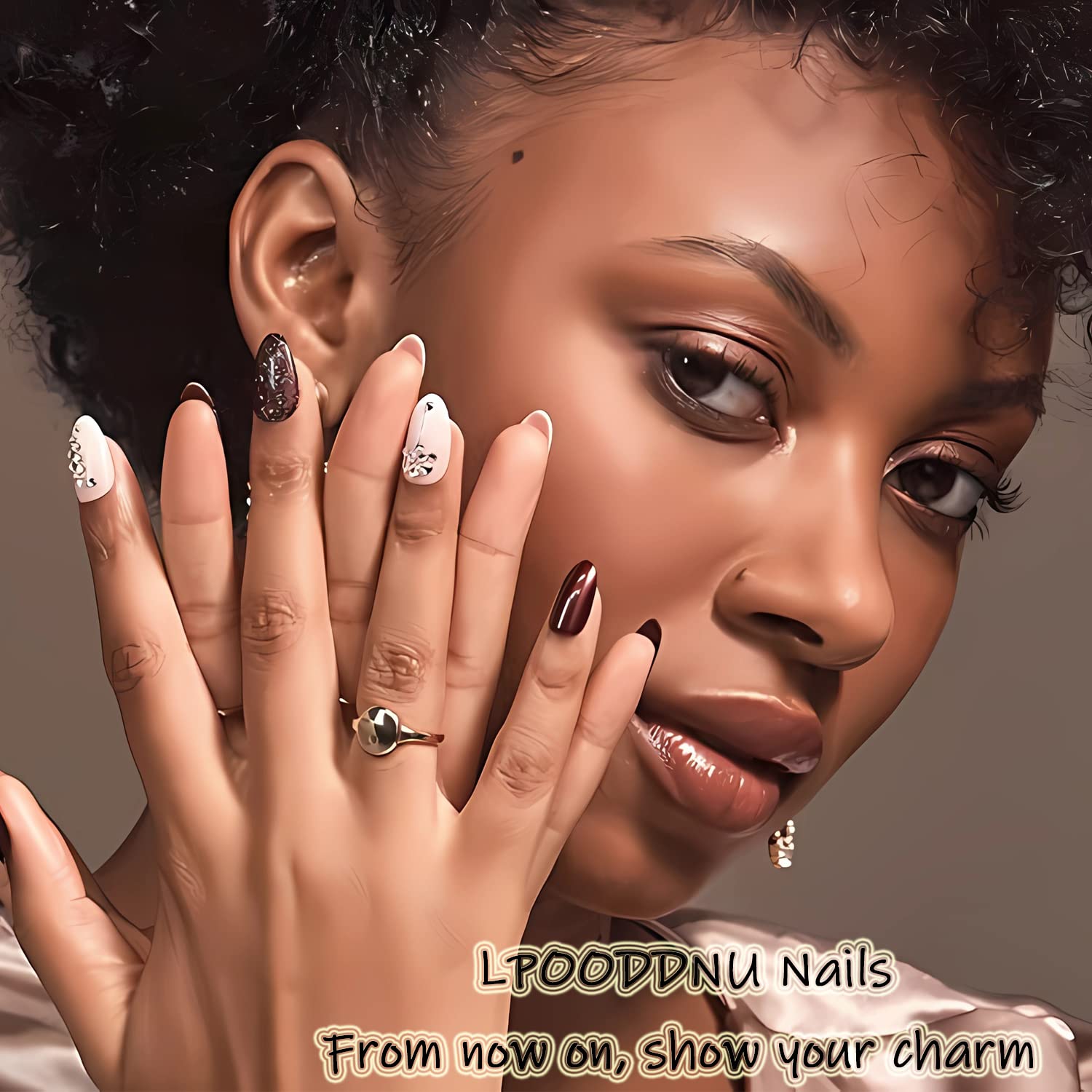 Professional manicure style press on nails in medium length