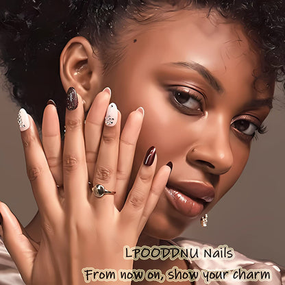 Professional manicure style press on nails in medium length