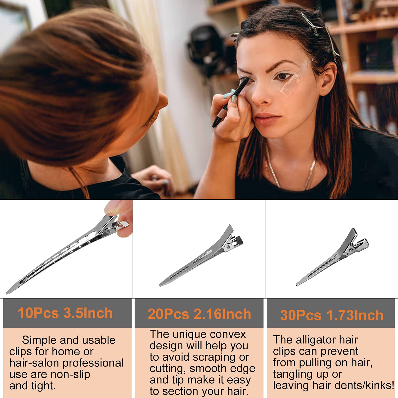 Demonstration of HiJeaton metal styling clips being used to hold retro pin curls in place to cool down.