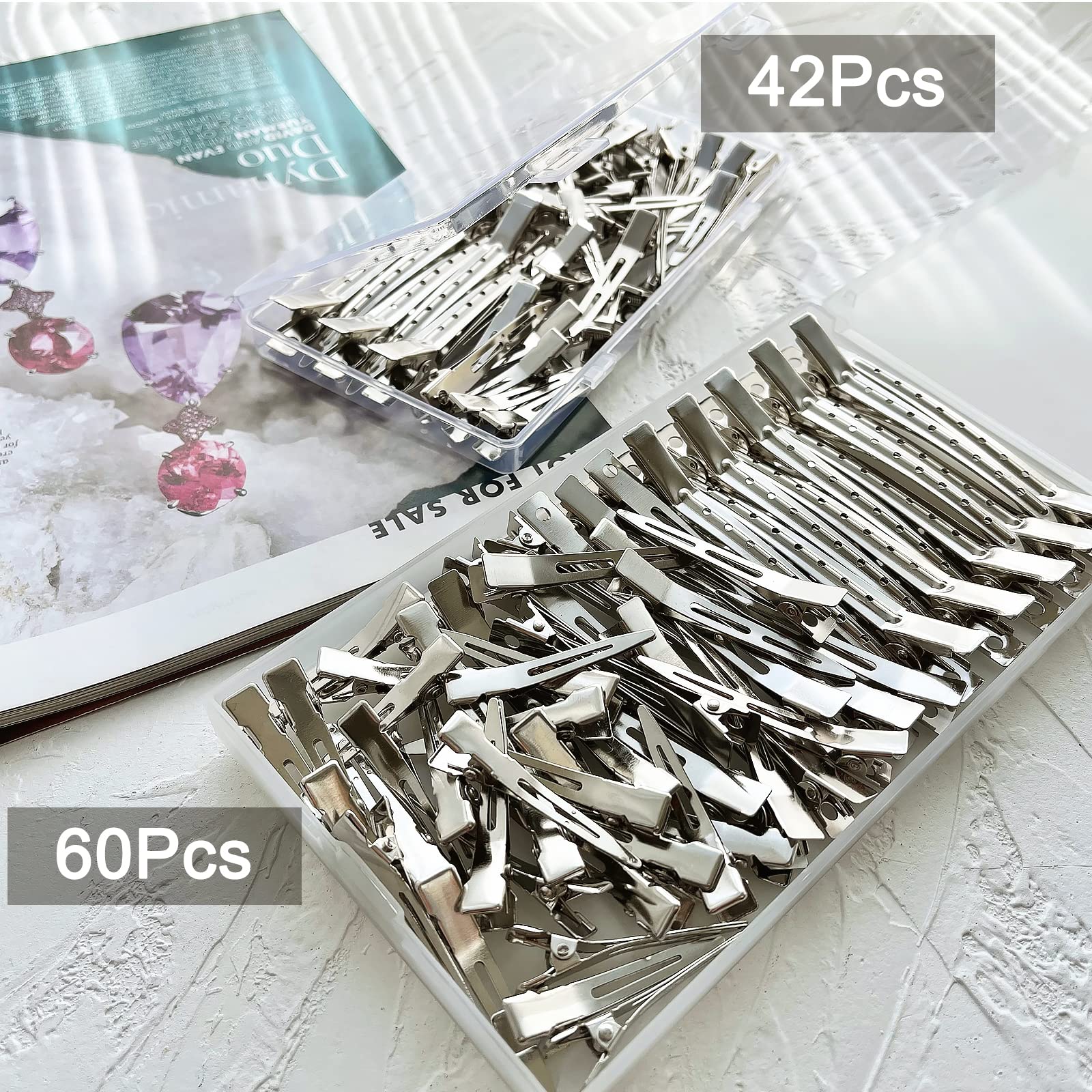 Side profile of a HiJeaton duckbill hair clip highlighting the strong tension spring and dent-free smooth metal design.
