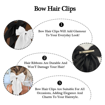 Side angle view of ILLPTA pure white oversized bow clip for girls and women