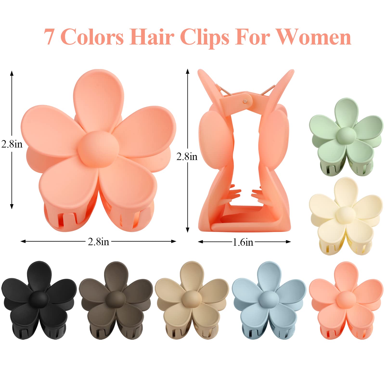 Matte floral hair clutches displayed in a row highlighting the non slip interlocking teeth.