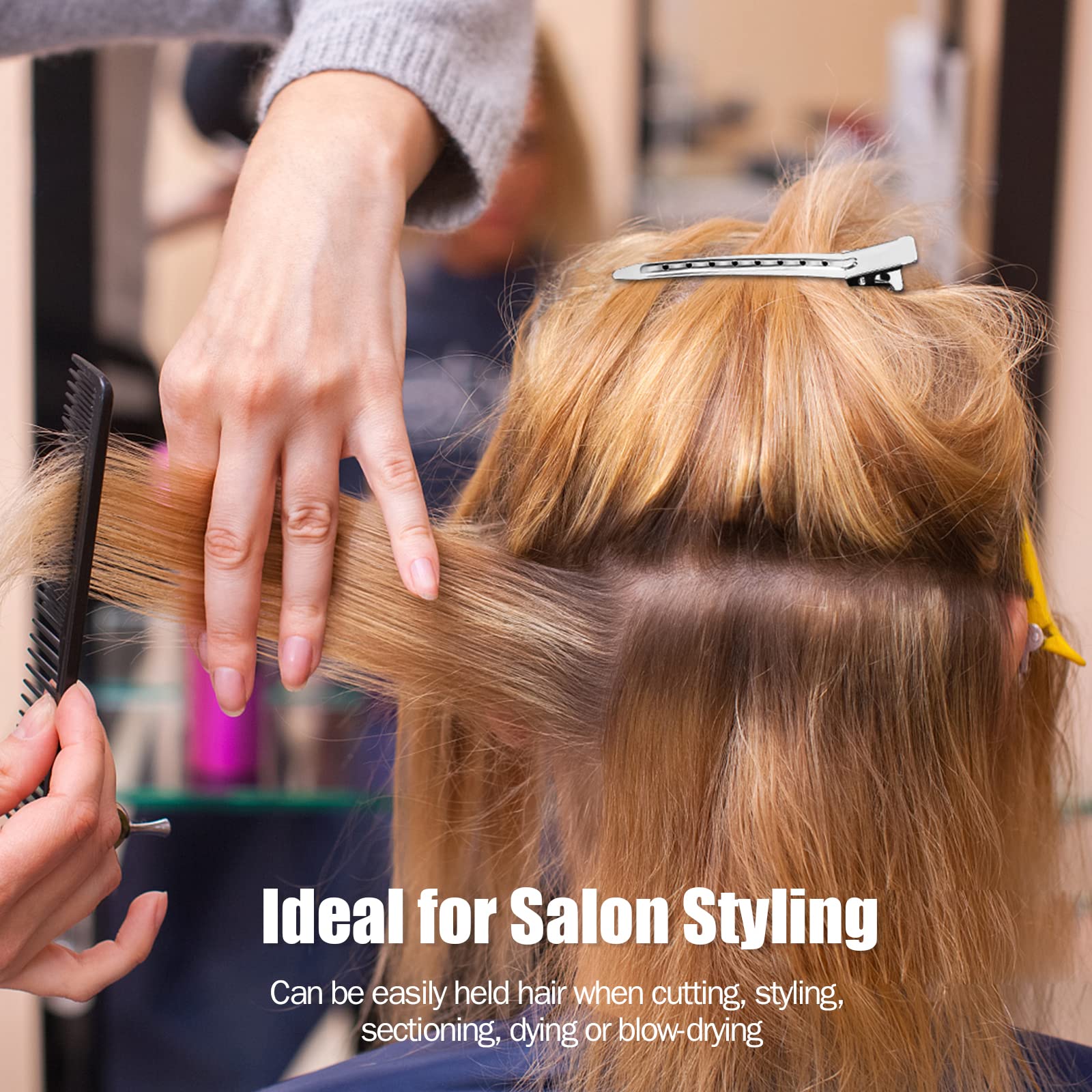Professional salon hair clips used for securing rollers and hair coloring