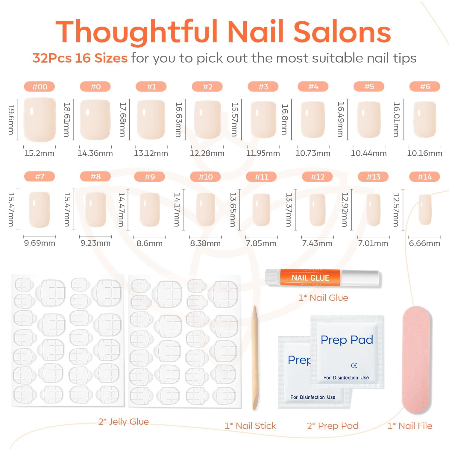 Top view of white short square press on nails