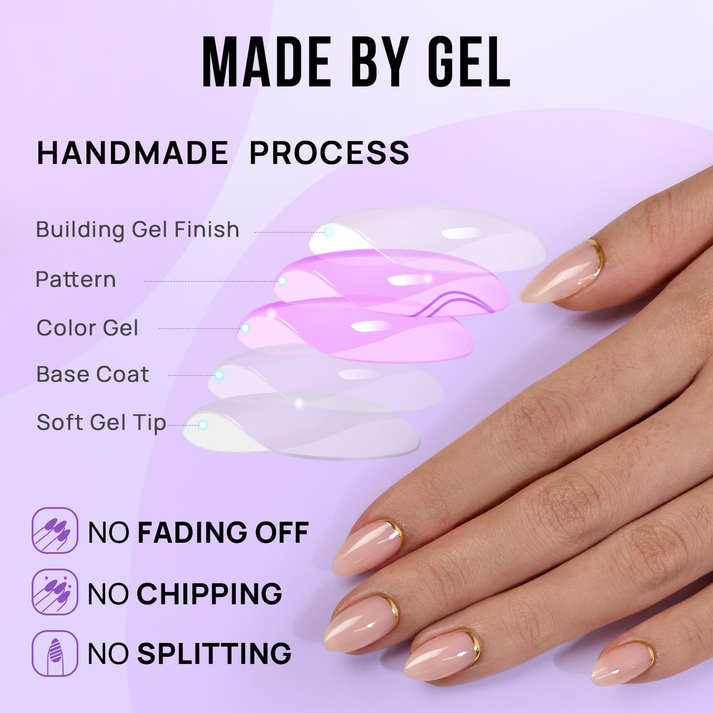 Natural fit soft gel press on nails for women