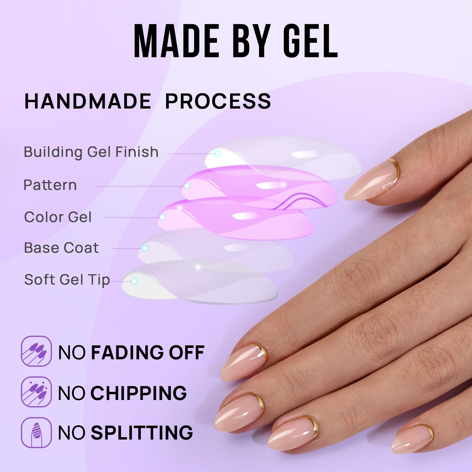 Natural fit soft gel press on nails for women
