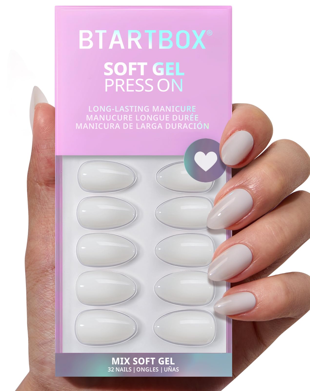 Btartbox reusable press on nails natural finish cream puff