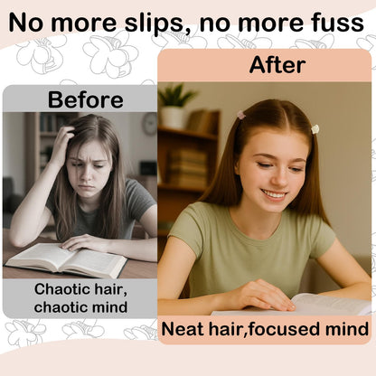 Fifty pieces of tiny matte hair claws arranged by color variation including black brown and cream
