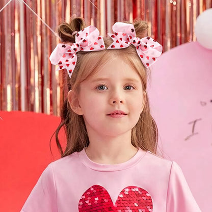 Pink and red heart patterned grosgrain ribbon hair bows