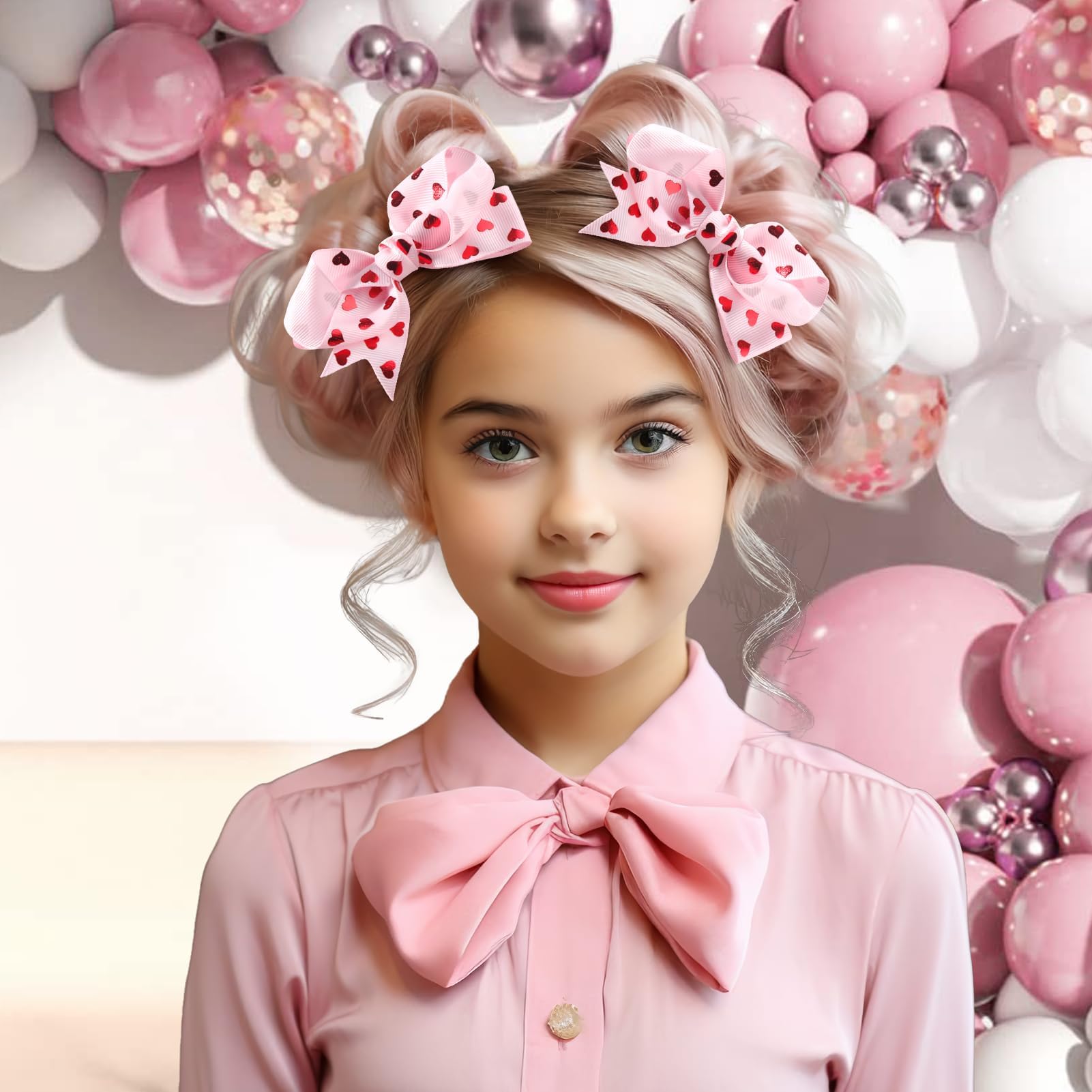 Toddler wearing YanJie Valentine heart hair accessories