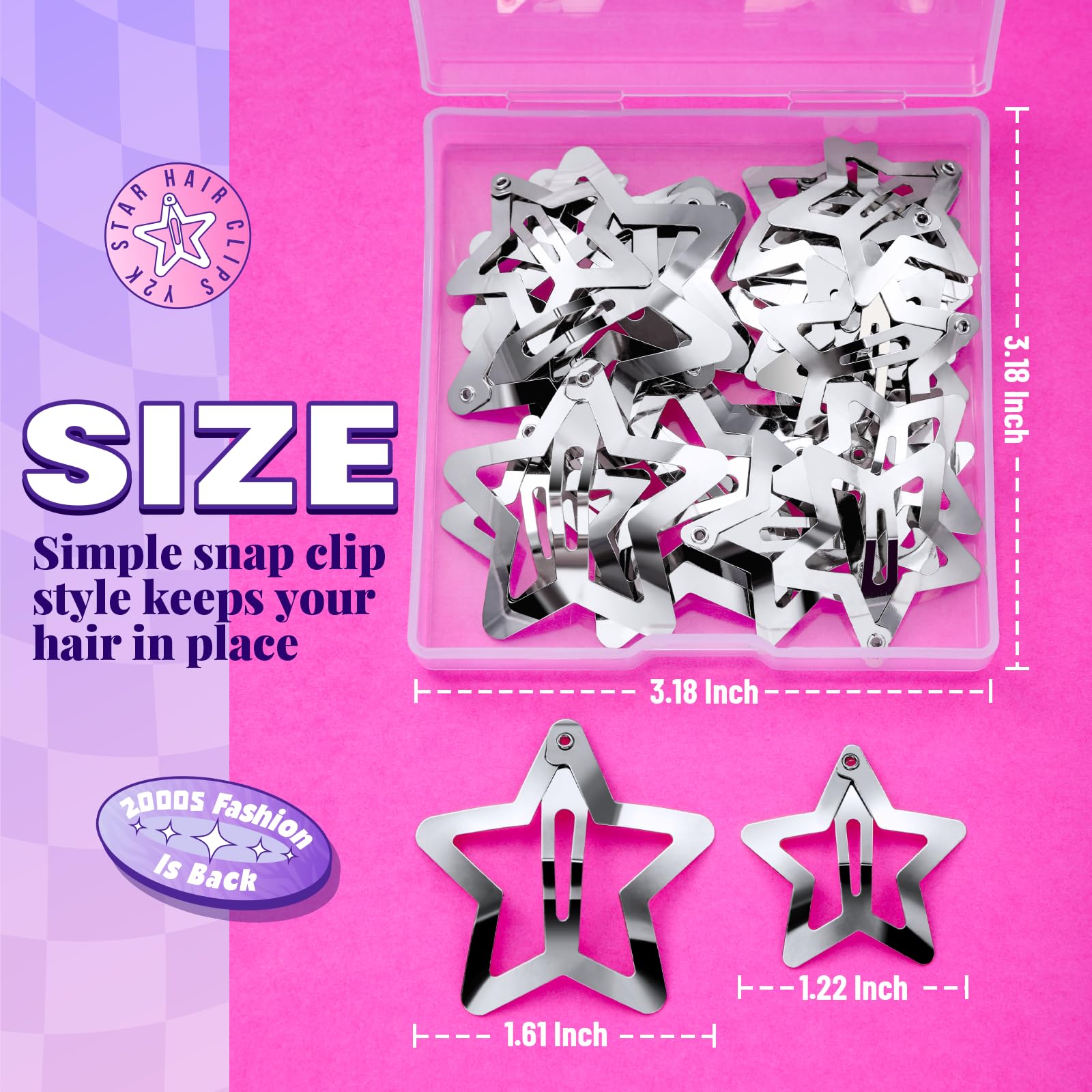 Close-up view of the two different sizes of YGDZ silver star hair accessories for comparison.