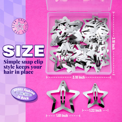 Close-up view of the two different sizes of YGDZ silver star hair accessories for comparison.