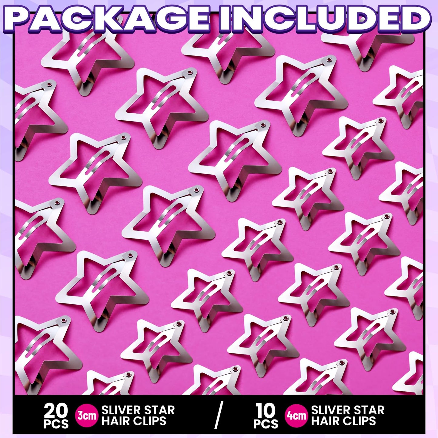 YGDZ metallic star hair pins arranged neatly to demonstrate the premium non-slip metal snap closure.