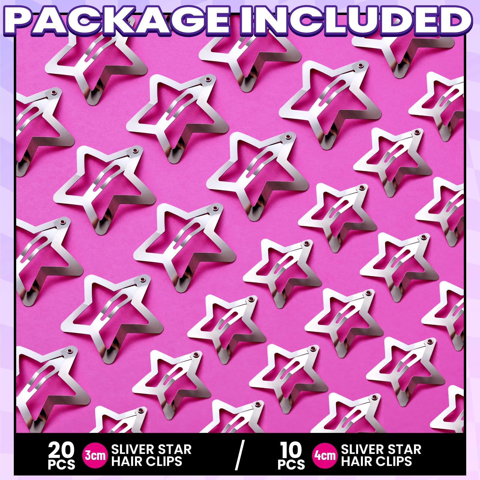 YGDZ metallic star hair pins arranged neatly to demonstrate the premium non-slip metal snap closure.