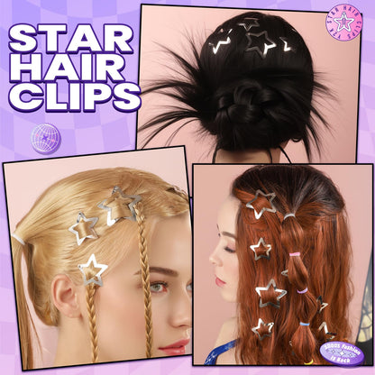 Model showcasing a trendy Y2K hairstyle using multiple YGDZ silver star clips for a rave look.