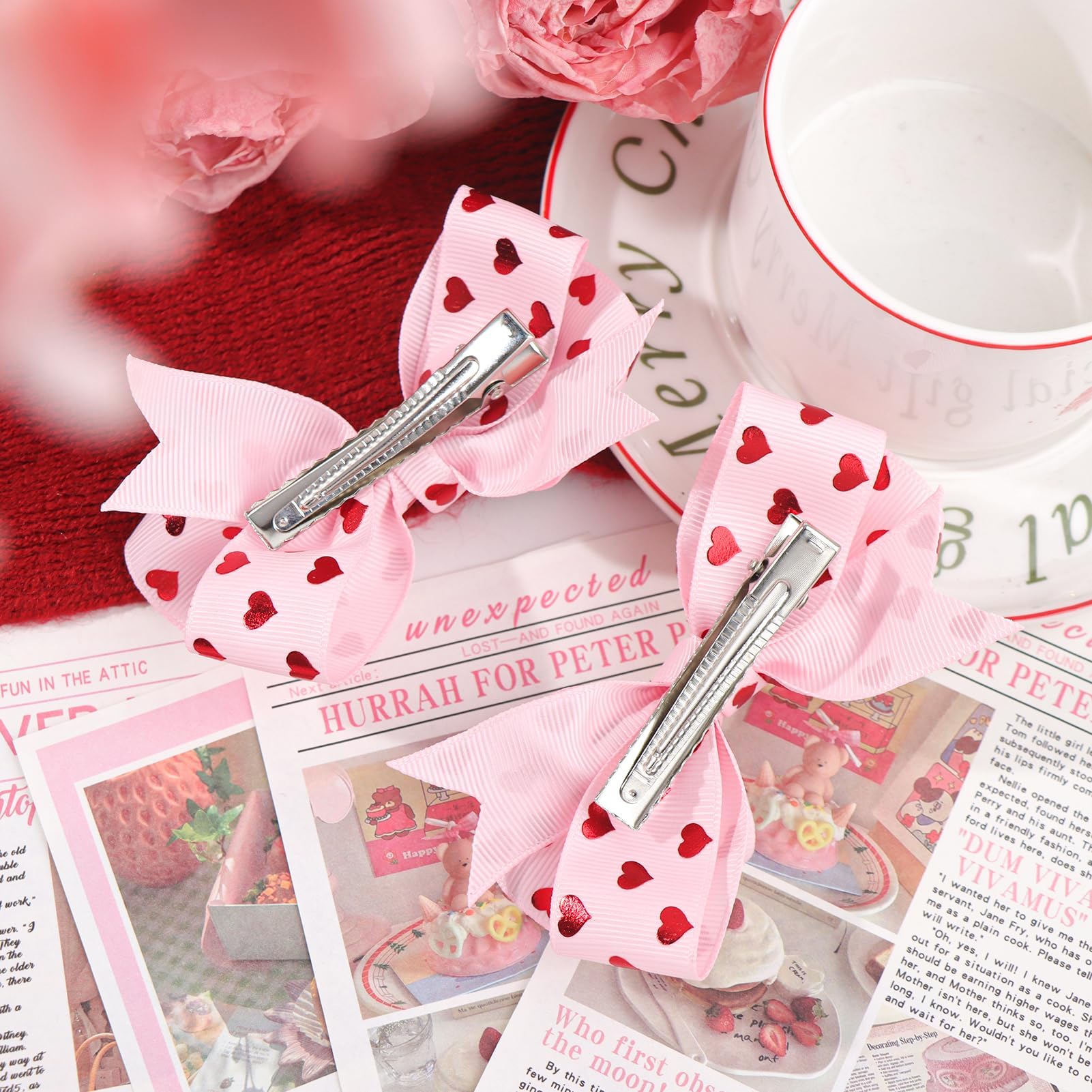 High quality fabric heart print hair clips for children