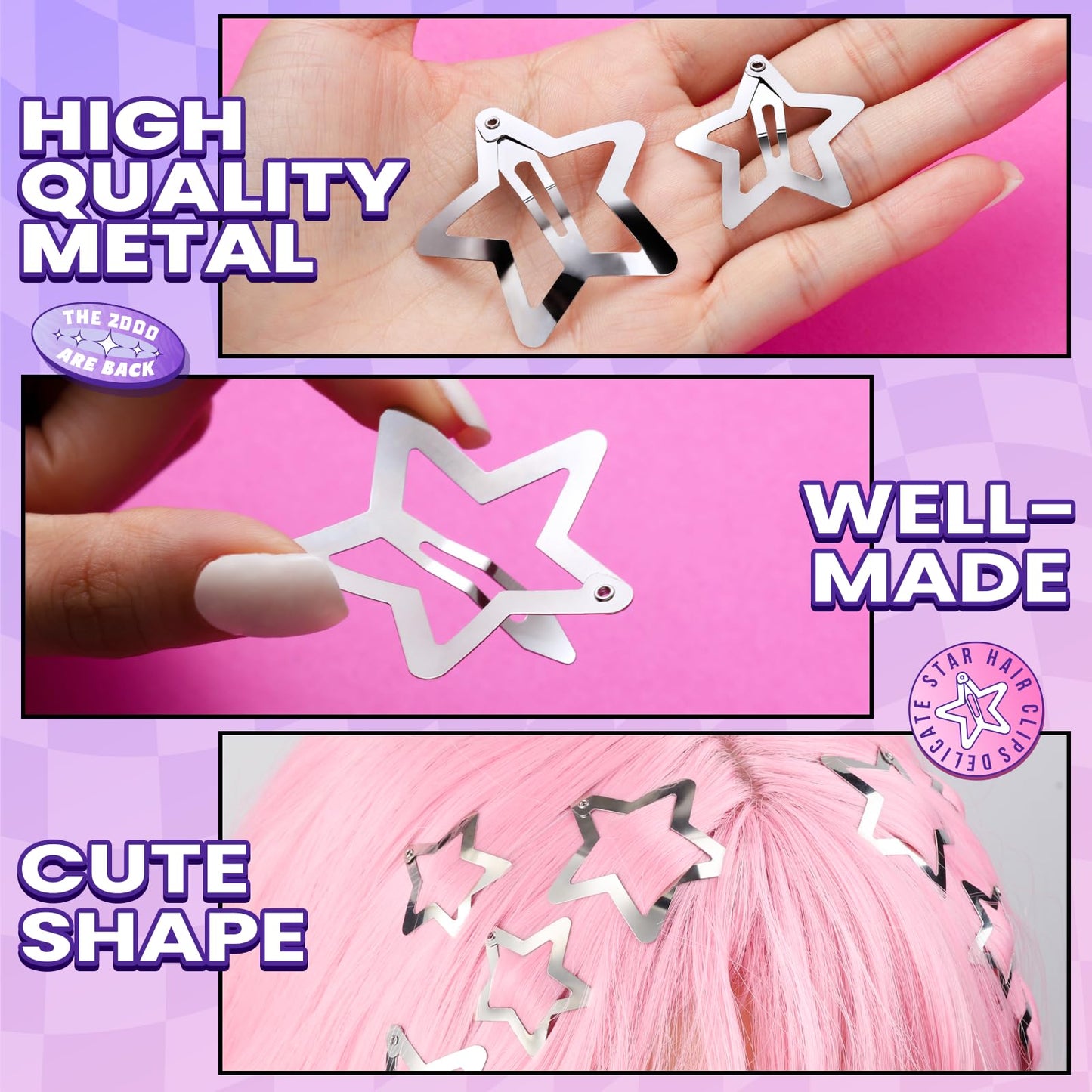 YGDZ star hair clips set showing twenty small and ten large pieces perfect for festival styling.