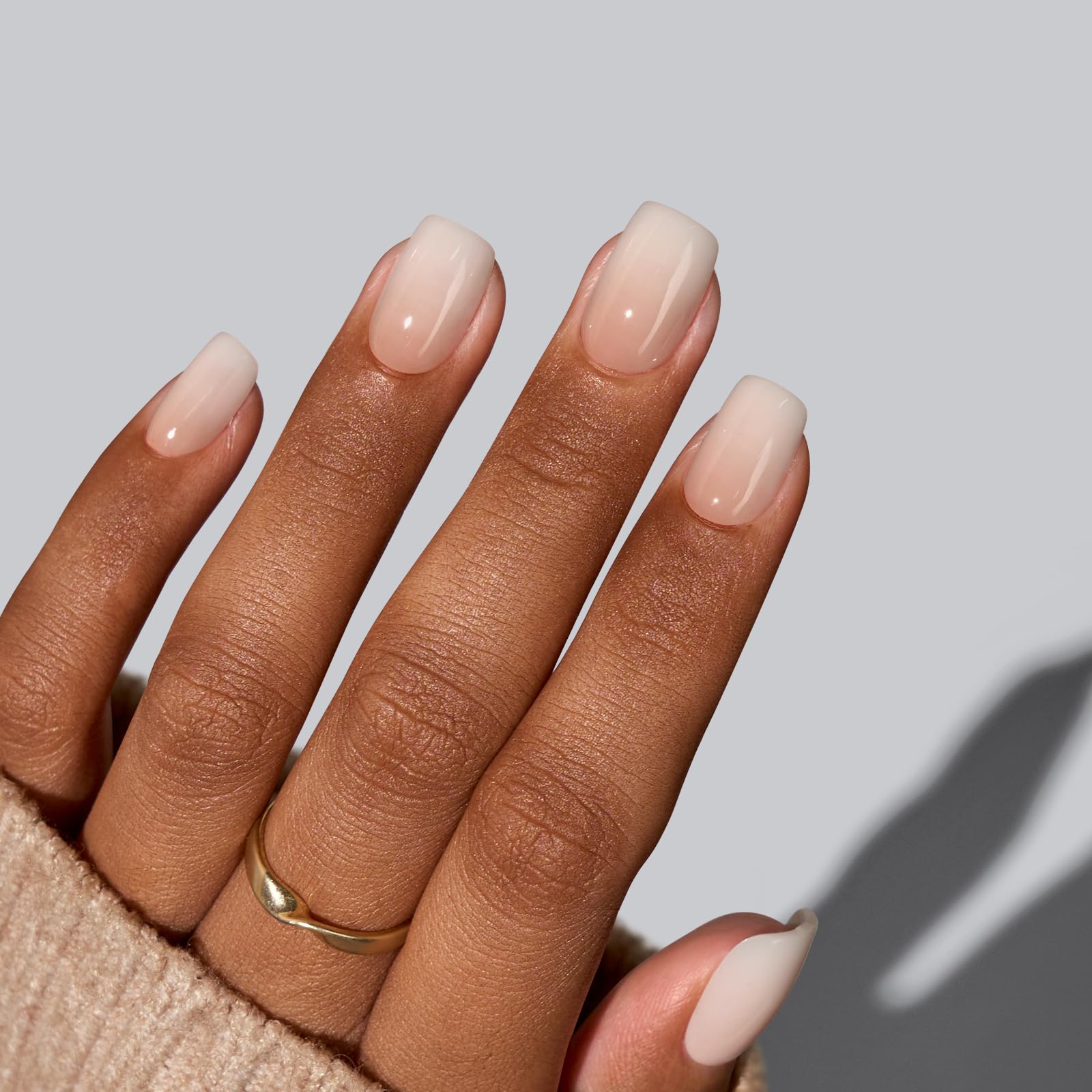 Side profile of BTArtbox vanilla cream ombre press on nails