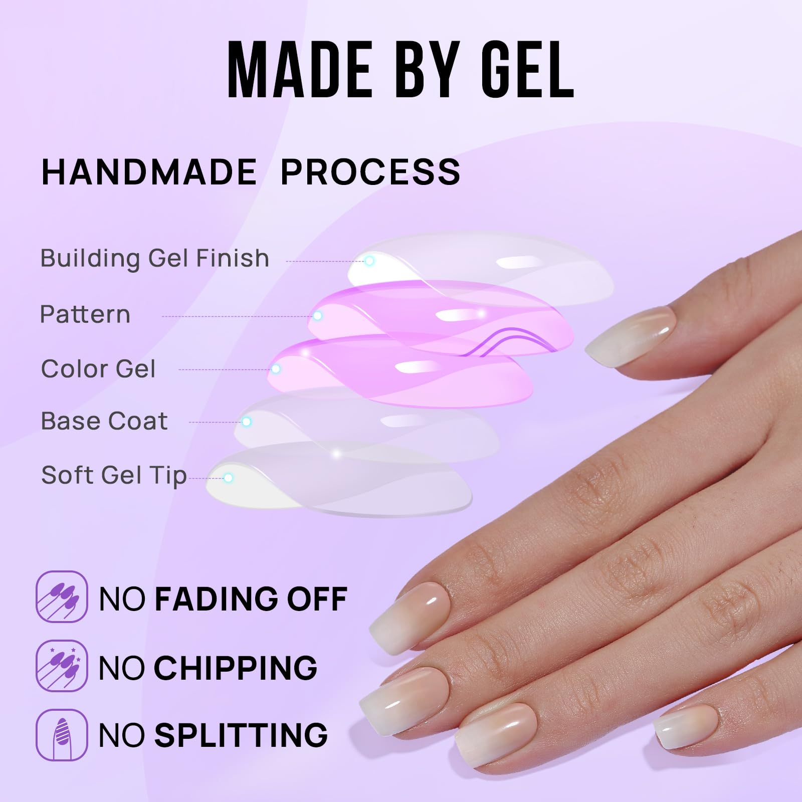 Close up of ombre gradient on short square gel nails