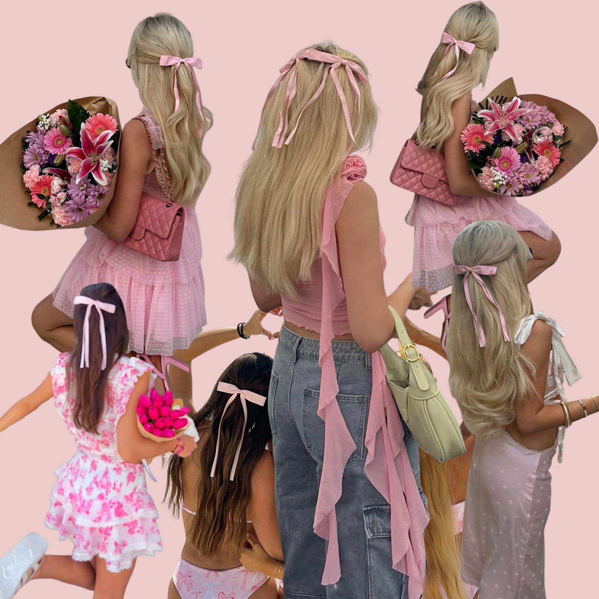 Handmade pink bows barrettes hair accessories for women hairstyles