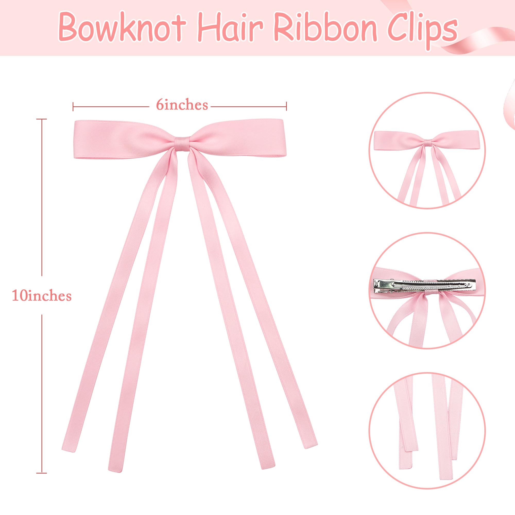 Ayesha aesthetic pink ribbon hair clips for girls hairstyle decoration