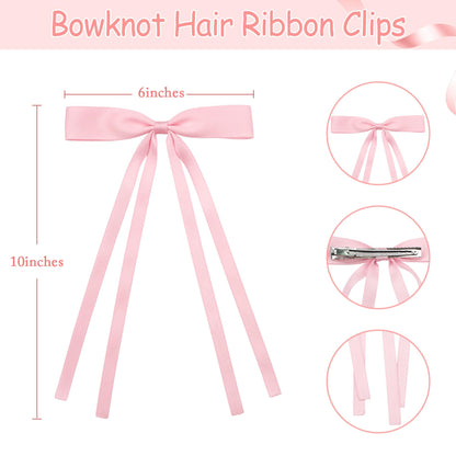 Ayesha aesthetic pink ribbon hair clips for girls hairstyle decoration