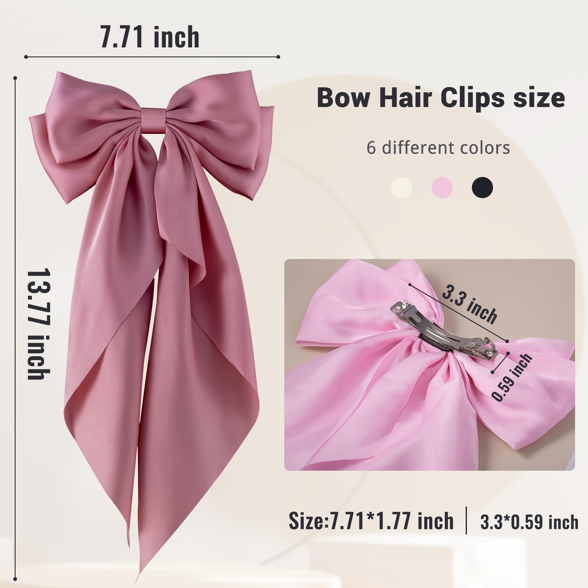 Woman wearing silky satin long tail bow hair barrette
