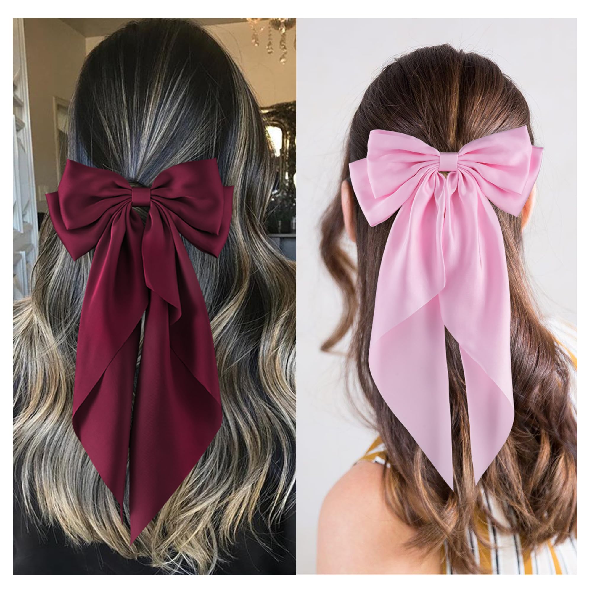 Close up of metal spring clip on satin bow hair accessory