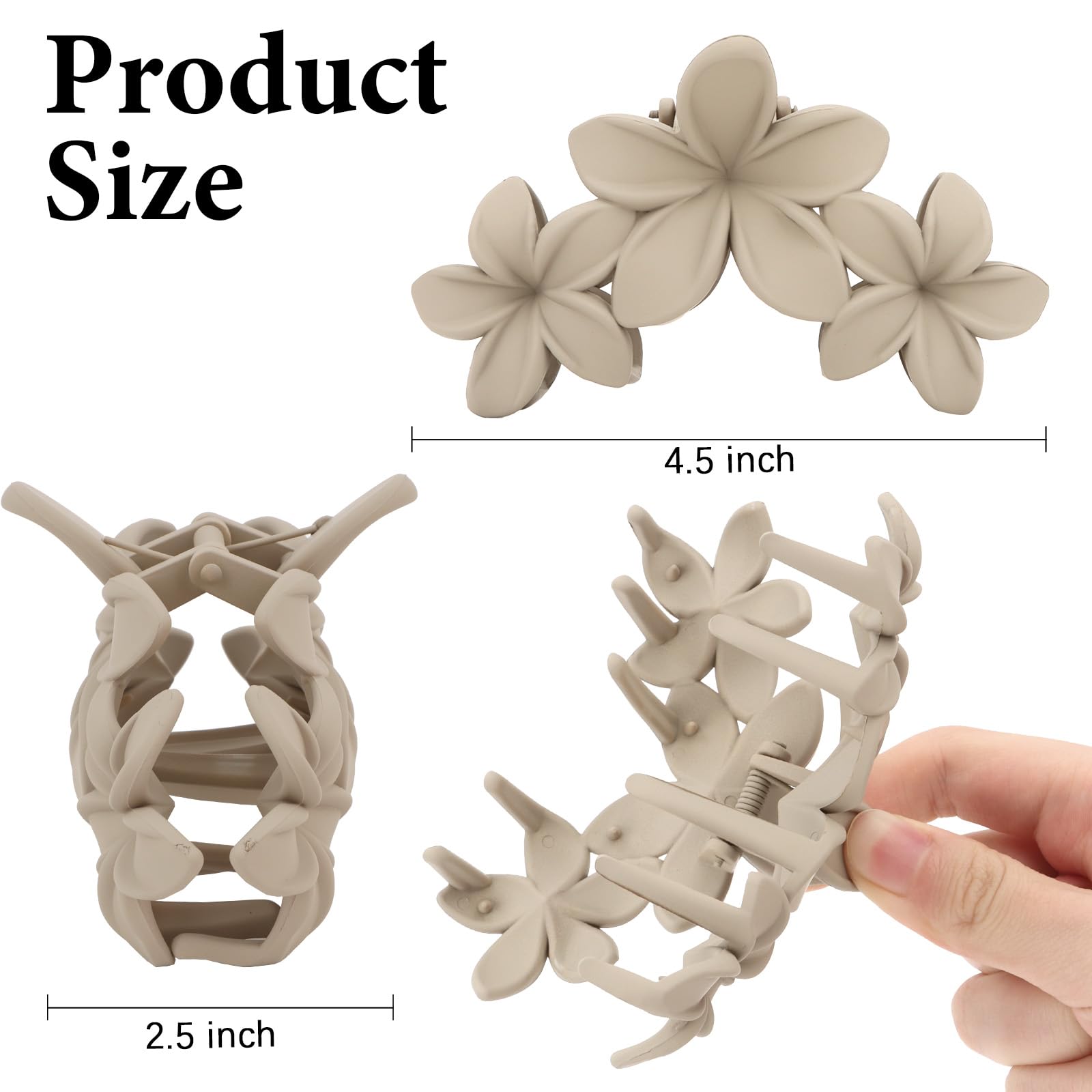 Premium Hawaiian flower hair accessories packaging displaying four neutral color variants.