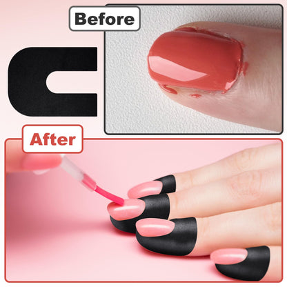 Demonstration of the flexible PET material peeling off cleanly from the finger after a nail stamping session.