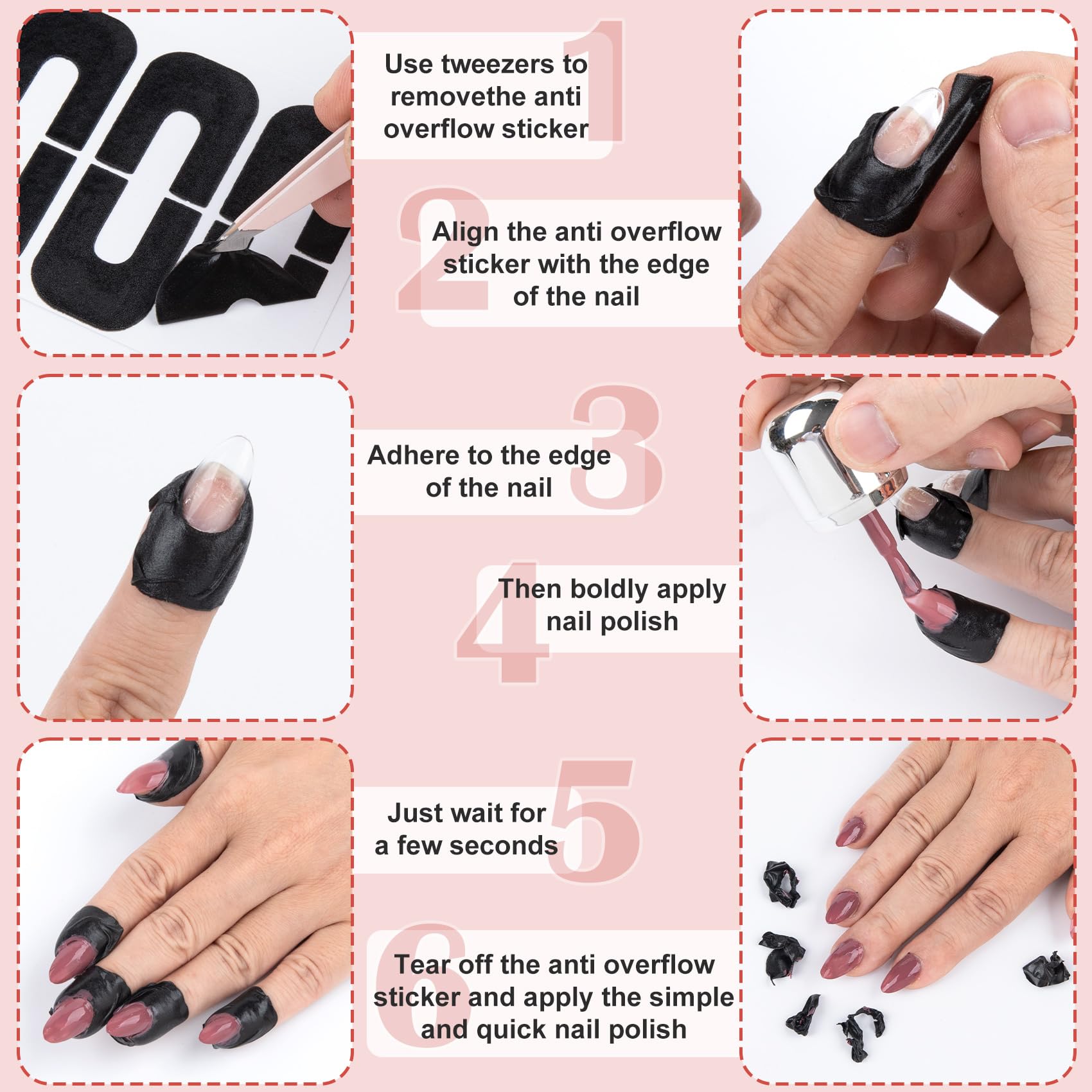 The packaging showing all thirty pieces of the spill-proof manicure guard tape.