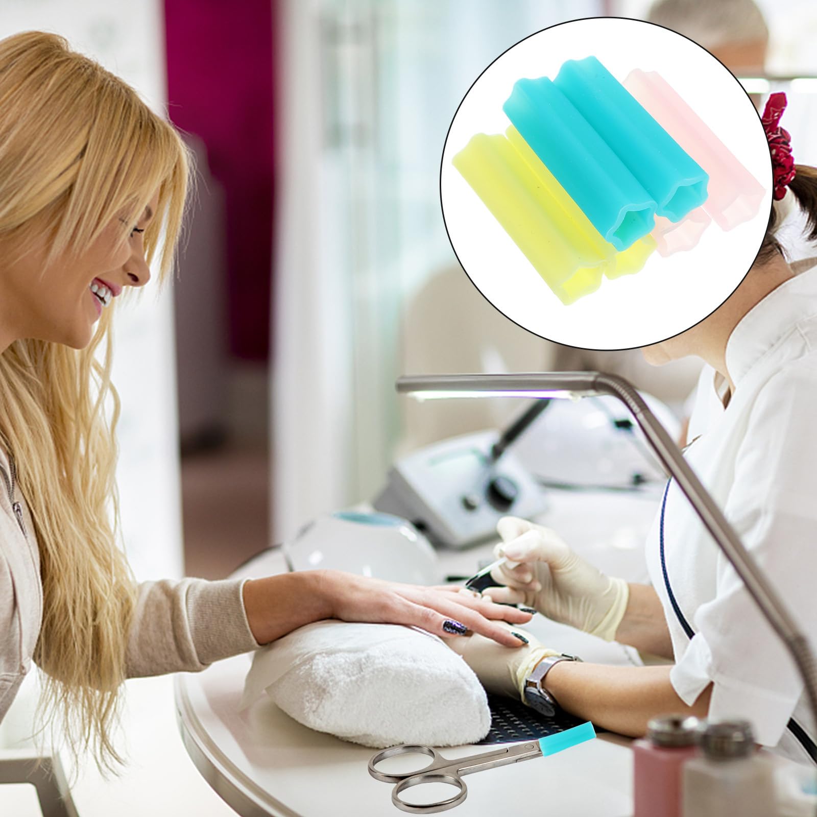 Durable silica gel manicure tool protector showing the textured anti slip pattern for enhanced grip safety.