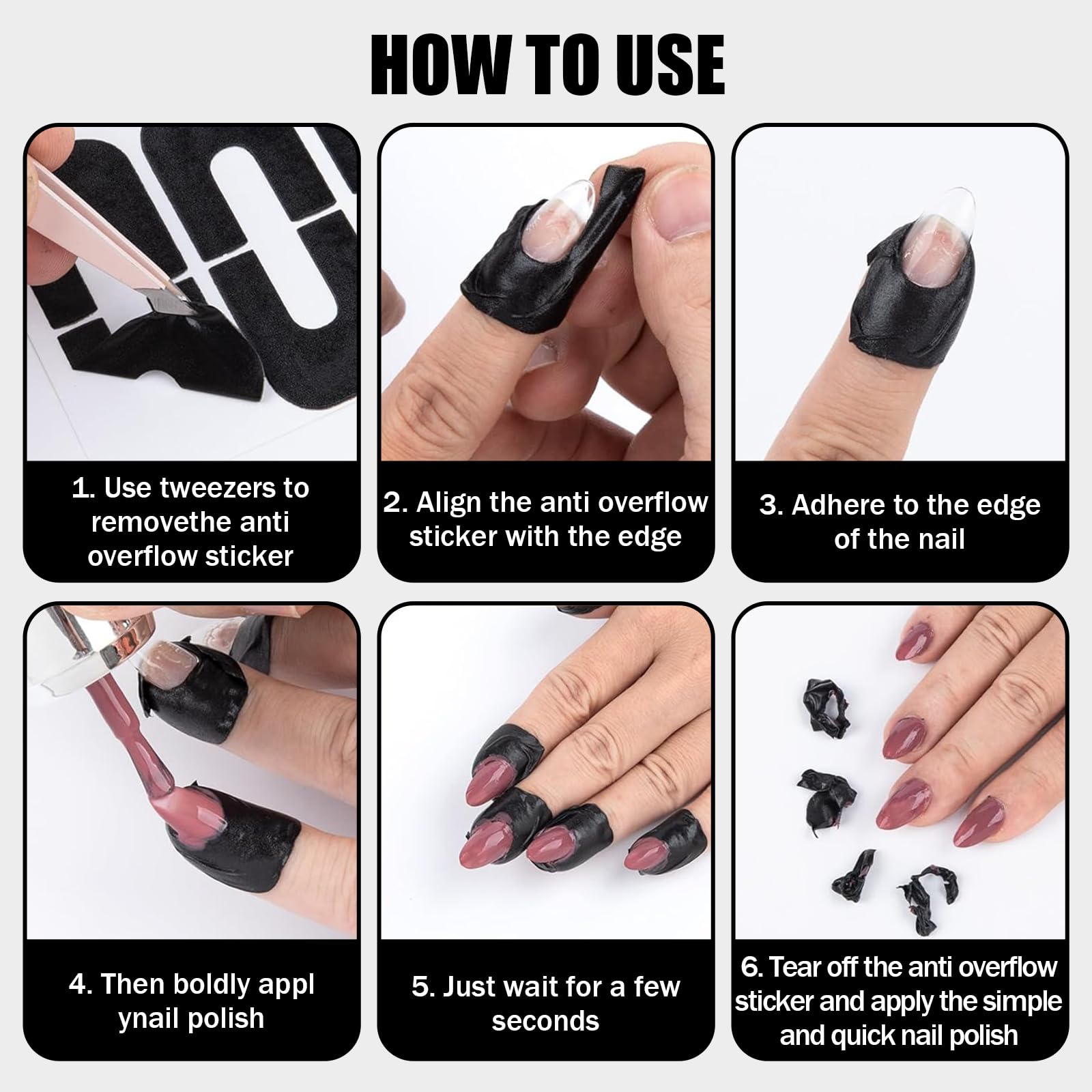 Peel off nail polish guard stickers protecting skin from smudges during UV gel nail lacquer painting