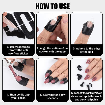 Peel off nail polish guard stickers protecting skin from smudges during UV gel nail lacquer painting