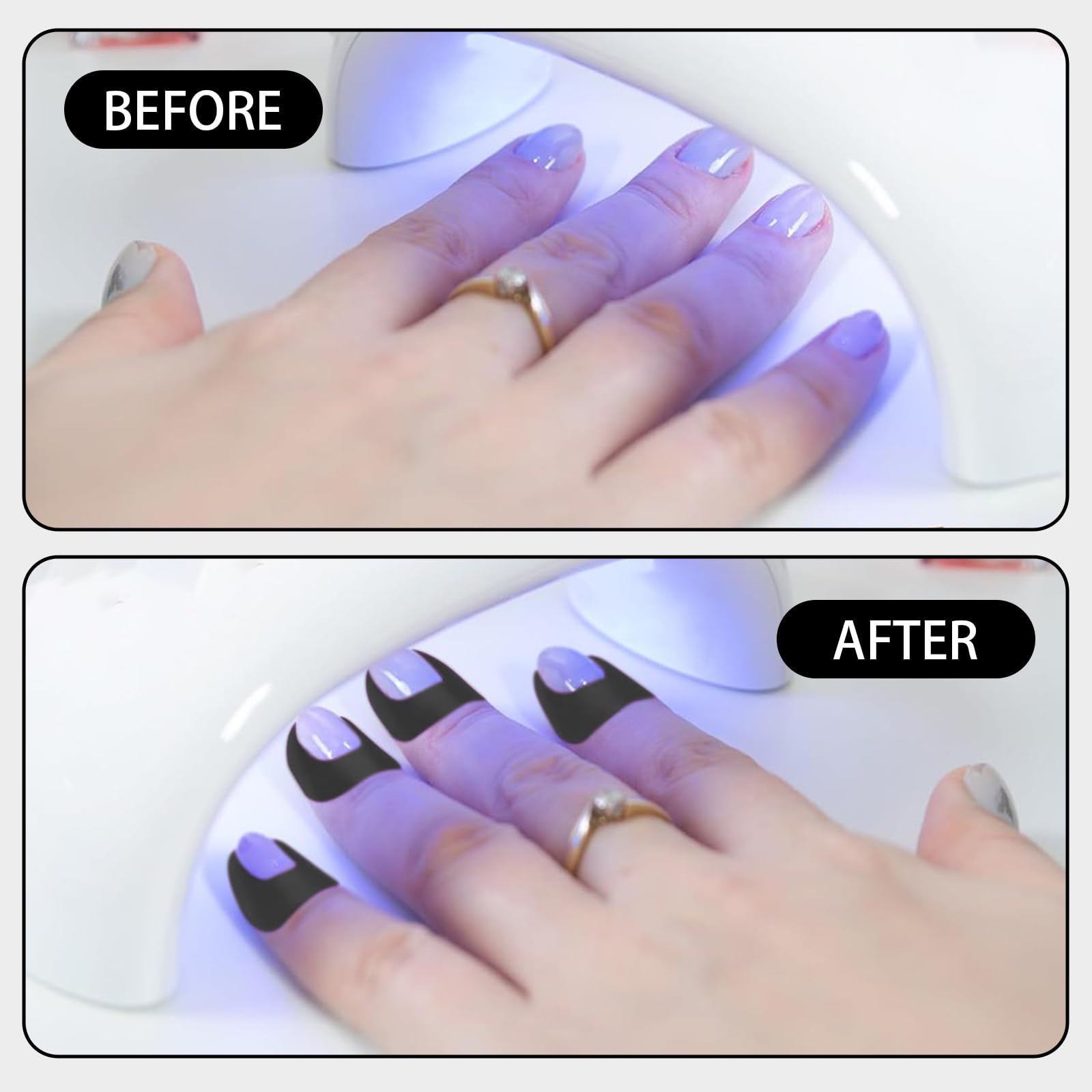 Manicure tool kit set featuring NAILWIND black reusable fingernail protectors for clean edge nail stamping