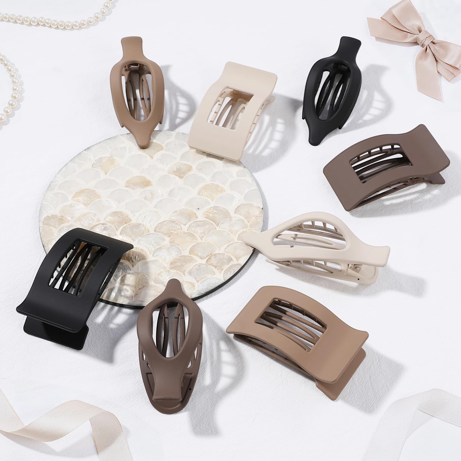 Top view of Ehaler flat French hair clips in brown