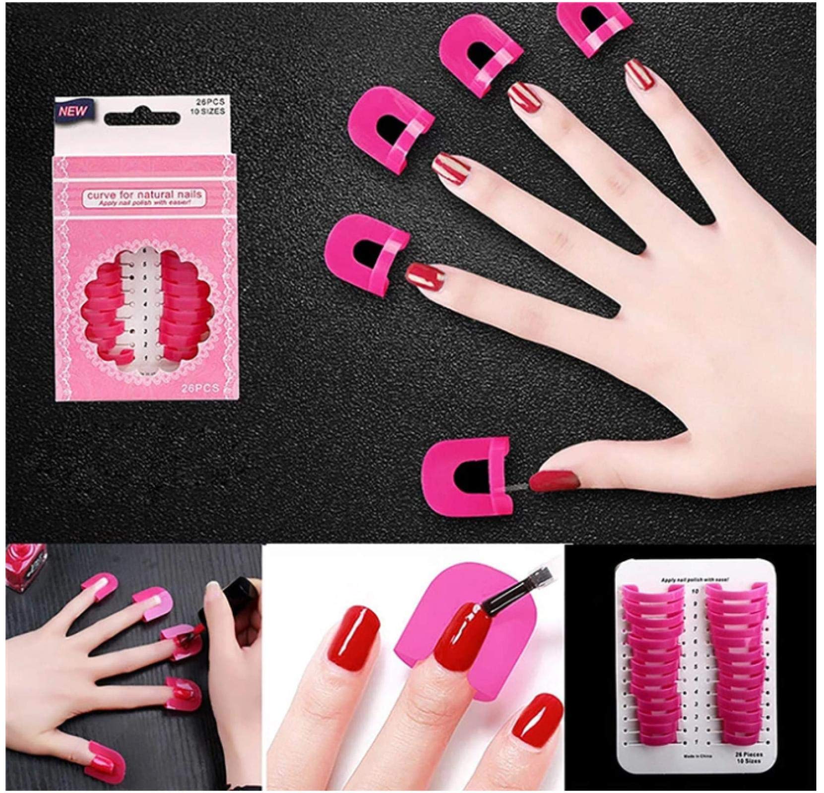 Fodlon reusable anti smudge finger protectors shown alongside included French manicure tip guide stickers.