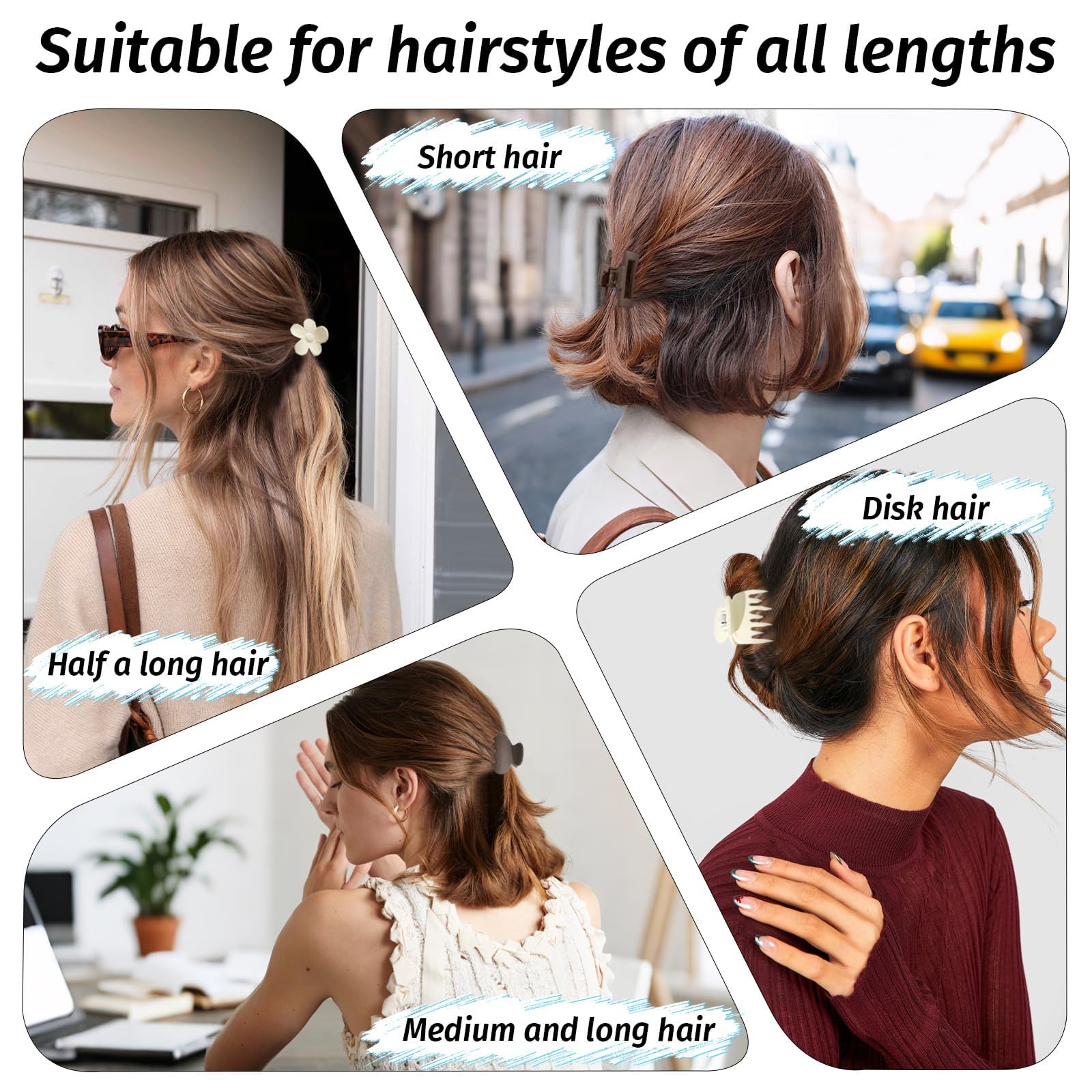 Neutral beige brown and black small hair claw clips for thin hair styling